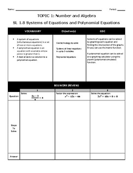 Preview of IB Applications Topic 1: SL 1.8 Systems and Polynomials Guided Notes