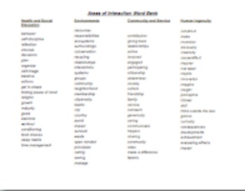 Preview of IB Areas of Interaction Word Bank