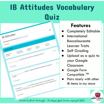 Preview of IB Attitudes Vocab Quiz - SELF GRADING - G Form