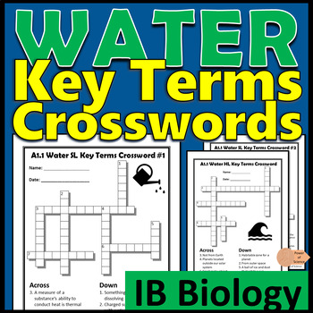 Preview of FREE IB Biology A1.1 Water Key Terms Crossword - Vocab Revision Activity