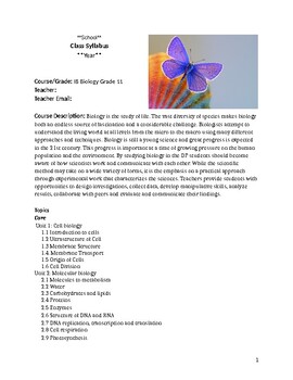 Preview of IB Biology Grade 11 Syllabus