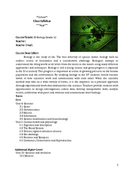 Preview of IB Biology Grade 12 Syllabus
