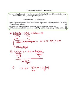 Preview of IB Chemistry-Unit-1-Stoichiometry Workbook(Challenging Questions) Markscheme