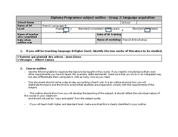 Preview of IB Diploma Course Outline Group 2: French B