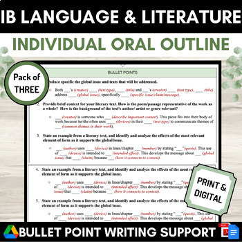 Preview of IB English A Language & Literature Individual Oral Bullet Outline PACK of 3 (IO)