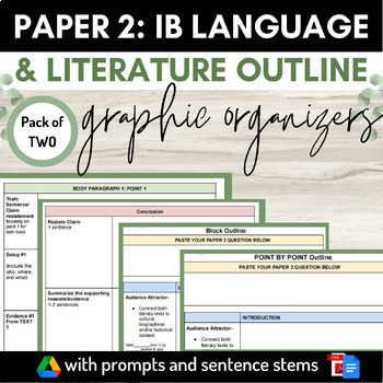Preview of IB English A Language and Literature Paper 2 Outline Graphic Organizer SET