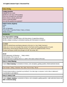 Preview of IB English A: Literature Paper One Structured Plan