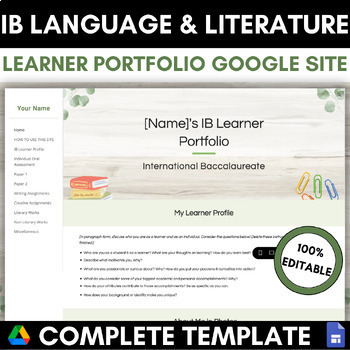 Preview of IB English Language and Literature Learner Portfolio Google Site Template