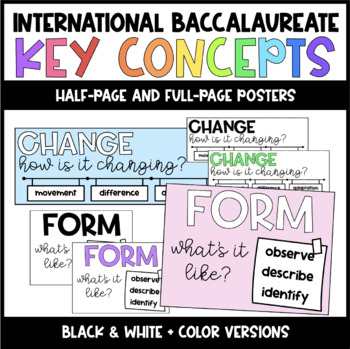 Preview of IB International Baccalaureate PYP Key Concepts Posters | Color + B&W