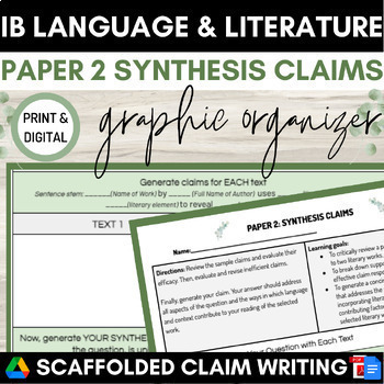 Preview of IB Language & Literature Paper 2 Synthesis Claim Writing Graphic Organizer