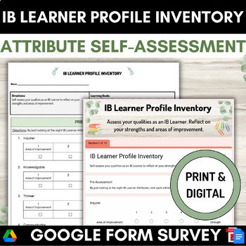 Preview of IB Learner Profile Activity MYP DP | Attribute Inventory Survey | Back to School
