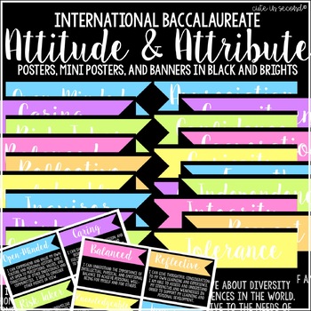 Preview of IB Learner Profile Attributes and Attitudes Poster and Banner Set BLACK & NEON