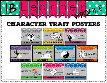 Preview of MYP and PYP IB Learner Profile Character Traits Posters