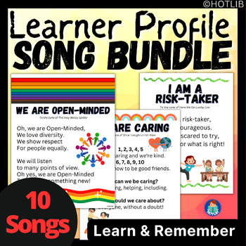 Preview of IB Learner Profile SONGS to teach 10 Learner Profile Attributes - IBPYP BUNDLE