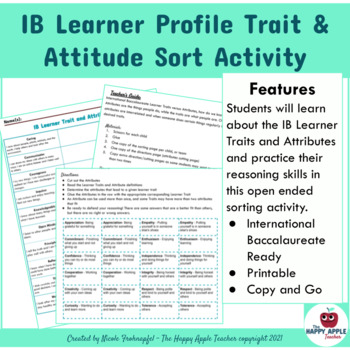 Preview of IB Learner Profile Trait and Attitude Sort Print & Go Activity