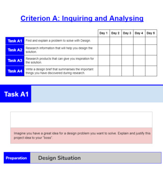 Preview of IB MYP Design Criterion A Project Document Template 