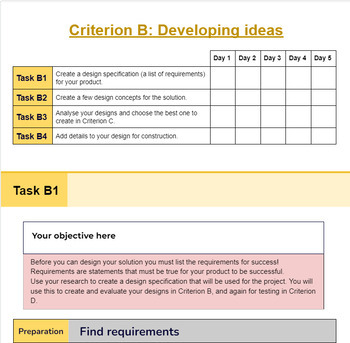 Preview of IB MYP Design Criterion B Project Document Template