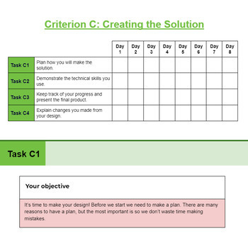 Preview of IB MYP Design - Criterion C Project Document (Template)