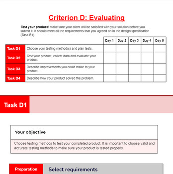 Preview of IB MYP Design - Criterion D Project Document (Template)