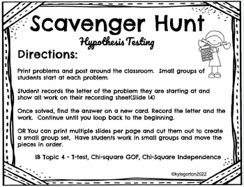 Preview of IB Math (AI SL) Topic 4.11 Hypothesis Testing Scavenger Hunt