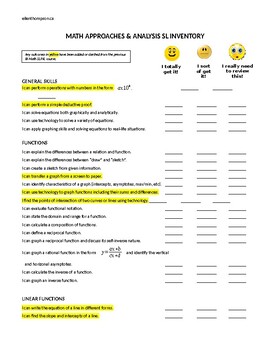 Preview of IB Math Analysis & Approaches SL course inventory