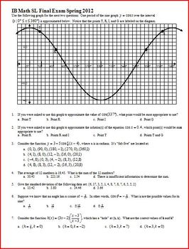 Preview of IB Math SL Final Exam Spring 2012 - Multiple-Choice with Answer Key (Editable)