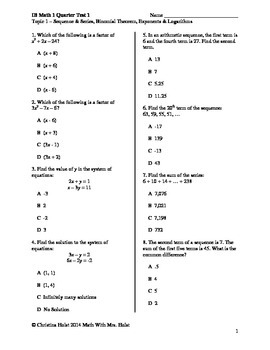 Ib Math Sl Topic 1 Multiple Choice Practice Test By Math With Mrs Holst