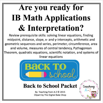 Preview of IB Math Applications and Interpretation Readiness Packet