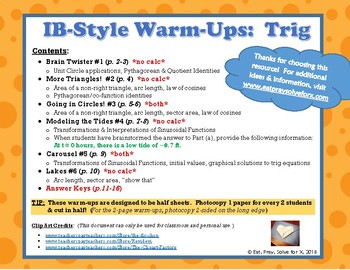 Preview of IB Math-Style Warm-Ups:  Trigonometry