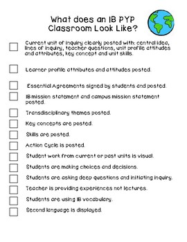Preview of IB PYP Classroom checklist