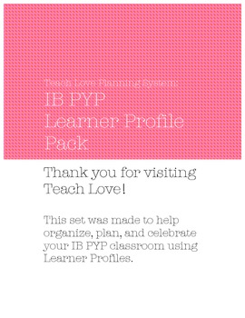 Preview of IB PYP Learner Profile Planner Pack