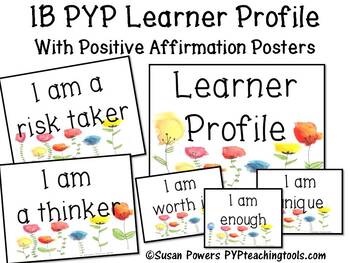 Preview of IB PYP Learner Profile Positive Affirmation Floral Posters