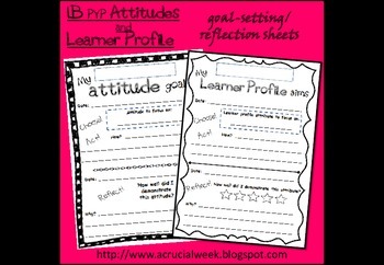 Preview of IB PYP Learner profile and attitudes goal setting / reflection sheets pack