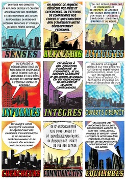 Preview of IB PYP & MYP Learner Profile SUPER Poster Cards in French for A4 Paper