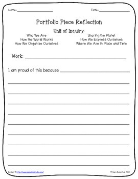 Preview of IB Portfolio Reflection Sheet - Lower Elementary