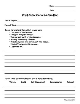 Preview of IB Portfolio Reflection Sheet with Skills