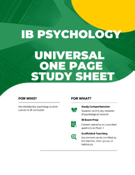 Preview of IB Psych One Page Study Sheet