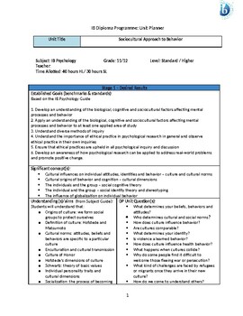 Preview of IB Psychology: Unit Plan 4 - Sociocultural Psychology