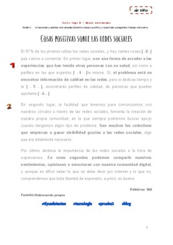 Preview of IB Spanish Ab Initio - Reading - Cosas positivas de las redes sociales