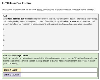 Preview of IB Theory of Knowledge (TOK) Essay Peer Interview