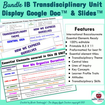 Preview of IB Transdisciplinary Unit Display Google Slides™ & Doc™ Bundle