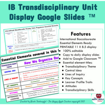 Preview of IB Transdisciplinary Unit Display Google Slides™ Printable 8.5x11 - landscape