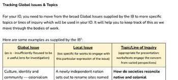 Preview of IBDP Language & Literature - Tracking Global Issues - Learner Portfolio task 