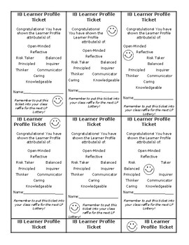 Preview of IBPYP Learner Profile Ticket Template