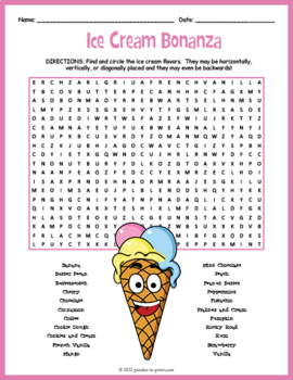 Preview of ICE CREAM DAY PARTY Word Search Puzzle Worksheet Activity