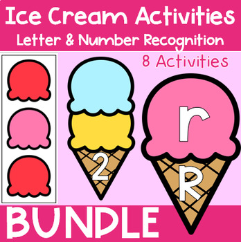Preview of ICE CREAM Letter/Number Activities - Patterns/Shapes/Colors - PreK-Kinder-1st