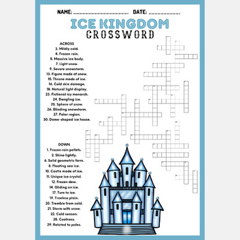 ICE KINGDOM crossword puzzle worksheet activity by Mind Games Studio