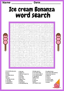 Preview of ICE SCREAM BONANZA WORD SEARCH PUZZLE ACTIVITIES