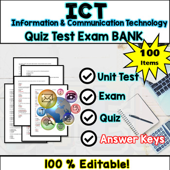 Preview of ICT Information and Communication Technology Exam Bank - Test and Quiz Questions
