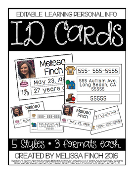 Preview of ID CARDS- Learning Personal Information (Editable)